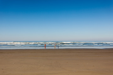 Children play on the beach on a clear day