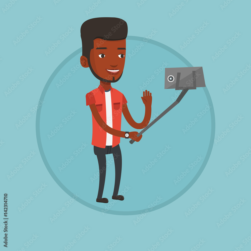 Poster Man making selfie vector illustration.