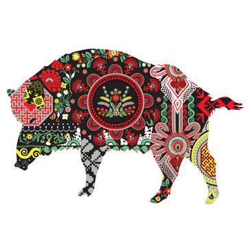 Boar is richly decorated with patterns in Polish style.