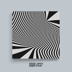 Pattern with optical illusion. Black and white background. Cover design template.
