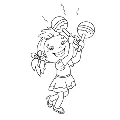 Coloring Page Outline Of cartoon girl playing the maracas. Musical instruments. Coloring book for kids