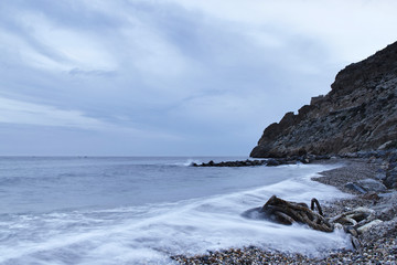 Fototapeta na wymiar High tide at Cala de San Telmo, Almeria, Spain