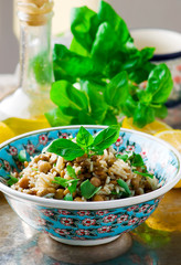 Rice, Lentil and Chickpea Salad with Herbs.