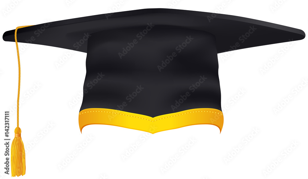 Wall mural Black Graduation Cap with Gold Tassel Isolated - Wall murals