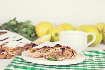 Strudel with apples and nuts.