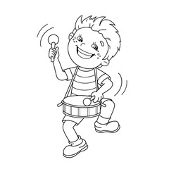 Coloring Page Outline Of cartoon Boy playing the drum. Musical instruments. Coloring book for kids