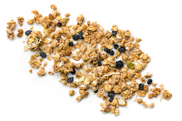 Muesli or Granola Scattered on White Top view