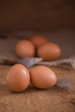 Eggs from farm to the market for raw material to cooking by chef in restaurant.
