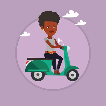 Woman riding scooter vector illustration.