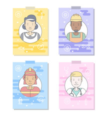 Linear Flat people faces and professions vector illustration.
