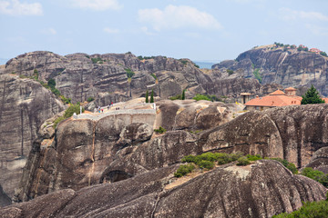 Fototapeta na wymiar View to Monastery and observation deck on rock. Meteora, Greece.