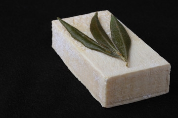 Natural handmade olive soap with olive leafs