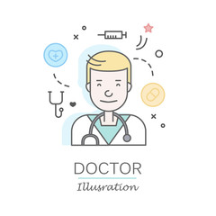 Linear Flat people faces and professions vector illustration.