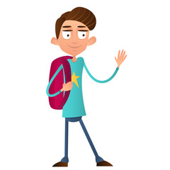 Young cute boy student with backpack