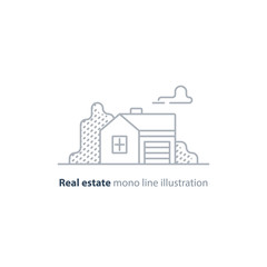 Real estate linear icon, low house property, neighborhood concept