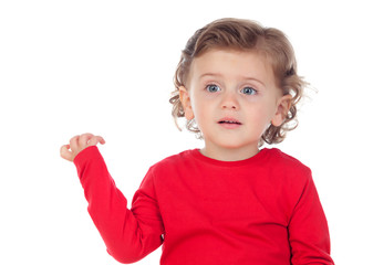 Surprised baby with blue eyes isolated on a white background