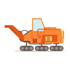 Orange Gravel Spreading Graver Machine , Part Of Roadworks And Construction Site Series Of Vector Illustrations