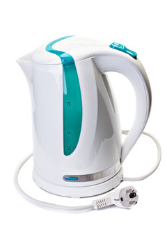 Plastic electric kettle with  electrical cord.