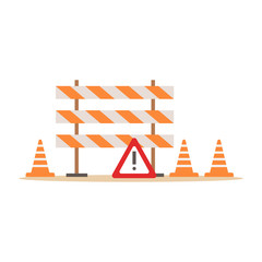 Road Cones And Barriers Signalling Tools , Part Of Roadworks And Construction Site Series Of Vector Illustrations