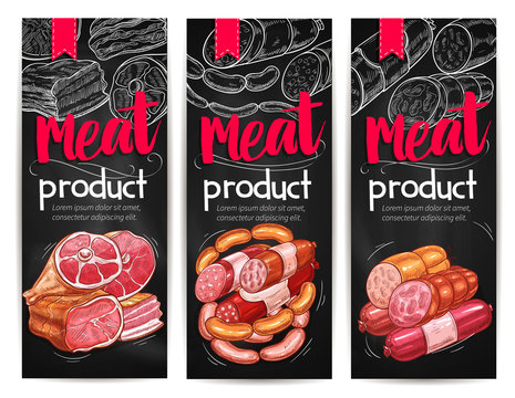 Meat and sausages chalkboard banner template