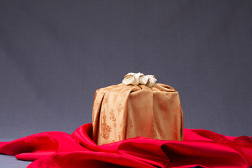 Korean traditional gift box on Silk background