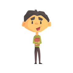 Boy In Green Sweater Holding Books, Primary School Kid, Elementary Class Member, Isolated Young Student Character