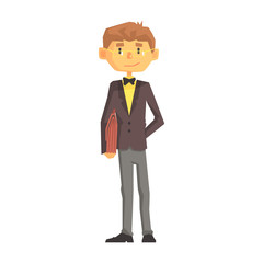 Young Man School Teacher In Classic Outfit, Education Professional Cartoon Character