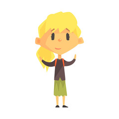 Calm Blond Girl With Ponytail, Primary School Kid, Elementary Class Member, Isolated Young Student Character