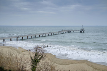 Winter pier seascape