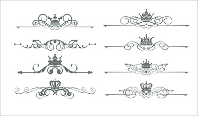Victorian Scrolls and crown. Calligraphic decorative elements. Vector set. Vintage