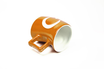 Isolated empty cup for tea and coffee. Turkish symbol. Orange color