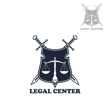 Lawyer office heraldic shield badge with swords