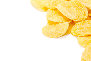 yellow potato chips isolated on white