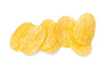 yellow potato chips isolated on white