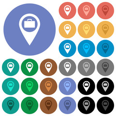 Baggage storage GPS map location round flat multi colored icons