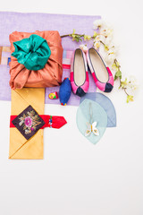 Korean traditional gift box on Silk background