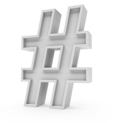 Obraz premium 3d Rendering grey material Hash symbol isolated white background