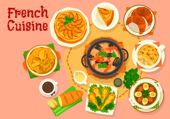French cuisine popular national dishes icon design