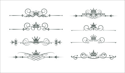 Victorian Scrolls and crown. Decorative elements. Vector art. Vintage