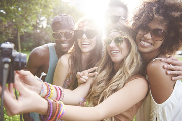 Fototapeta premium Group of people took a selfie at party