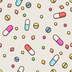 Seamless pills pattern. Medical concept.