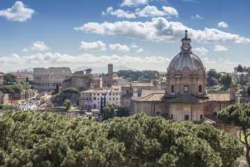 Fototapeta na wymiar Rome cityscape with coliseum and roman forum