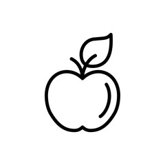 apple fruit with leaf line icon black on white