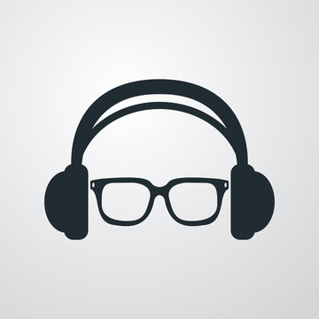 Icono plano auriculares con gafas en fondo degradado