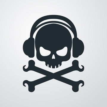 Icono plano auriculares musica pirata en fondo degradado