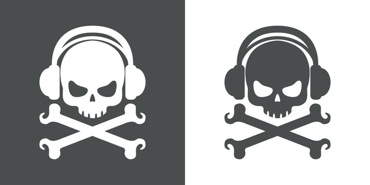 Icono plano auriculares musica pirata gris y blanco