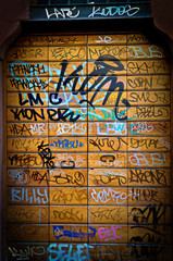 Wooden door painted by street writers 