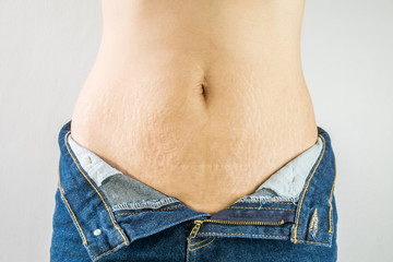 woman with Belly pattern blue jeans 