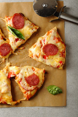  slice of Salami pizza top view