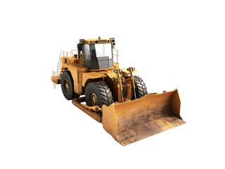 Fototapeta premium Yellow wheels Bulldozer 3d render no shadow